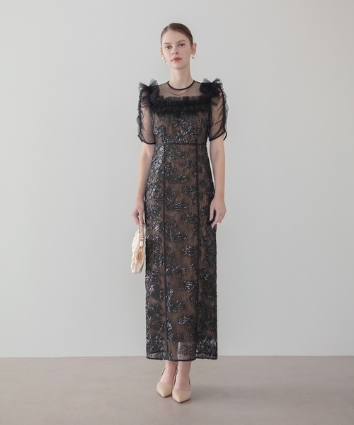 Leja(レジャ)の「【LEJA】スクエアチュールギャザーフラワースパンコールIラインドレス美脚効果結婚式 パーティードレス 成人式 二次会 同窓会 お呼ばれ オケージョン 20代 30代(ドレス・レディース・ブラック/グレー・SMALL/MEDIUM)」の13枚目の写真