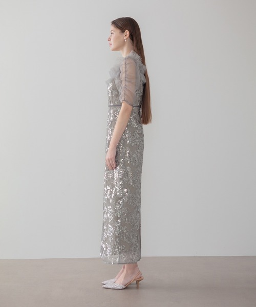 Leja(レジャ)の「【LEJA】スクエアチュールギャザーフラワースパンコールIラインドレス美脚効果結婚式 パーティードレス 成人式 二次会 同窓会 お呼ばれ オケージョン 20代 30代(ドレス・レディース・ブラック/グレー・SMALL/MEDIUM)」の4枚目の写真
