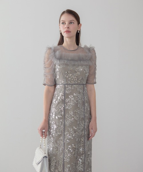 Leja(レジャ)の「【LEJA】スクエアチュールギャザーフラワースパンコールIラインドレス美脚効果結婚式 パーティードレス 成人式 二次会 同窓会 お呼ばれ オケージョン 20代 30代(ドレス・レディース・ブラック/グレー・SMALL/MEDIUM)」の5枚目の写真