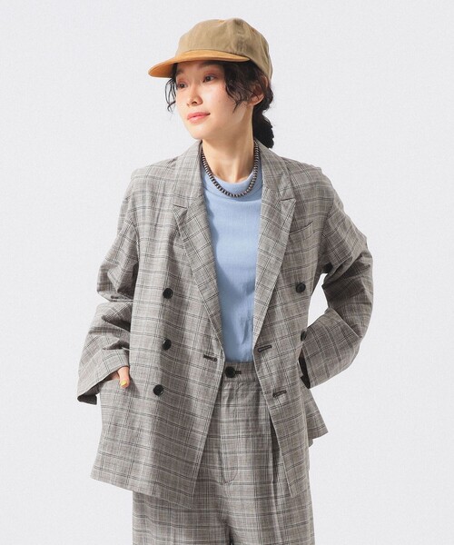 BEAMS BOY(ビームスボーイ)の「チェック ダブル ジャケット(テーラードジャケット・レディース・グレー/ブルー系その他・0/1)」の1枚目の写真
