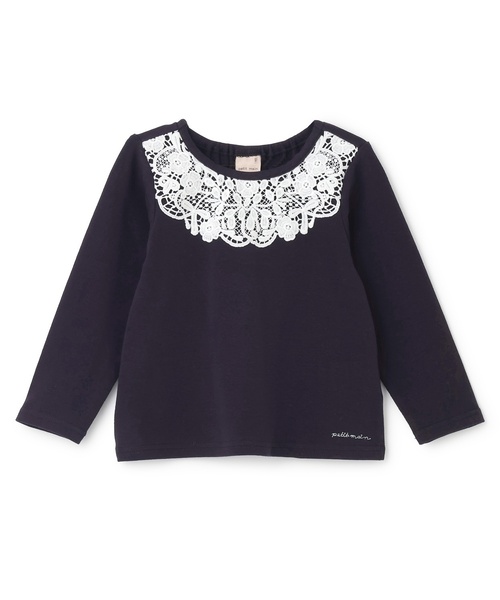 petit main(프티 마인)의 「요크 레이스 긴소매 T셔츠(T셔츠/컷소우)」｜네이비