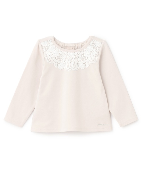 petit main(프티 마인)의 「요크 레이스 긴소매 T셔츠(T셔츠/컷소우)」｜라이트 베이지