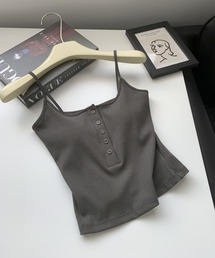 フロントボタン リブブラトップ キャミソール|カップ付き ヘンリーネック インナー