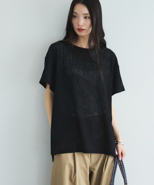 Doux archives(ドゥアルシーヴ)の「シアーメッシュTee(Tシャツ/カットソー・レディース・ベージュ/オフホワイト/ブラック・FREE)」の22枚目の写真