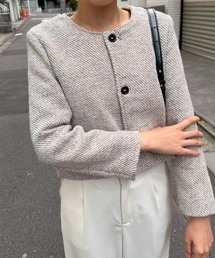 mebole（メボレ）の「ノーカラーツイードジャケット（ノーカラーコート）」