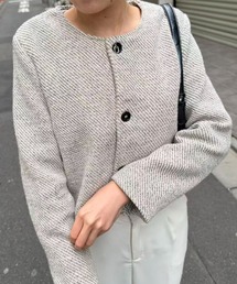 mebole（メボレ）の「ノーカラーツイードジャケット（ノーカラーコート）」