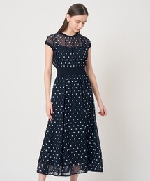 フラワー刺繍ドットフレア ワンピース