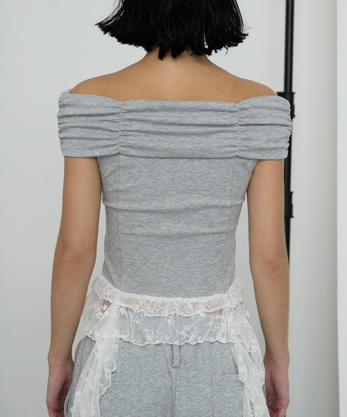 Heart Tattoo(ハートタトゥー)の「サイドレースフリルオフショルトップス / Side Lace Frill Off-Shoulder Top(Tシャツ/カットソー・レディース・ホワイト/グレー・FREE)」の15枚目の写真