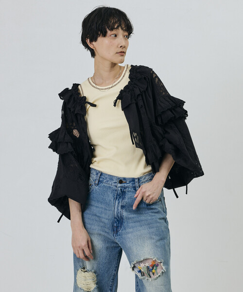 Freada（フリーダ）の「Freada/フリーダ 襟付き 2WAYレースボレロ&チャップス（シャツ/ブラウス・レディース・ブラック/ホワイト・ONE SIZE）」の2枚目の写真