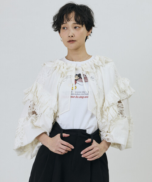 Freada（フリーダ）の「Freada/フリーダ 襟付き 2WAYレースボレロ&チャップス（シャツ/ブラウス・レディース・ブラック/ホワイト・ONE SIZE）」の3枚目の写真