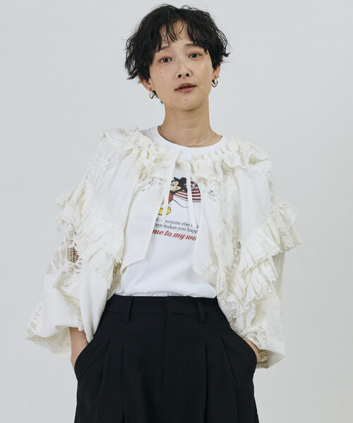 Freada（フリーダ）の「Freada/フリーダ 襟付き 2WAYレースボレロ&チャップス（シャツ/ブラウス・レディース・ブラック/ホワイト・ONE SIZE）」の4枚目の写真