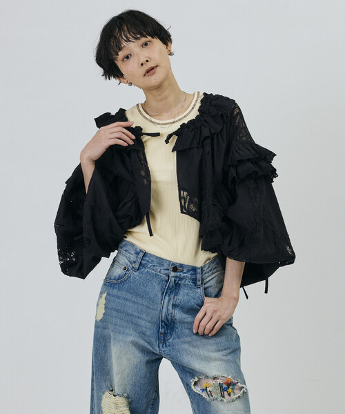 Freada(フリーダ)の「Freada/フリーダ 襟付き 2WAYレースボレロ&チャップス(シャツ/ブラウス・レディース・ブラック/ホワイト・ONE SIZE)」の18枚目の写真