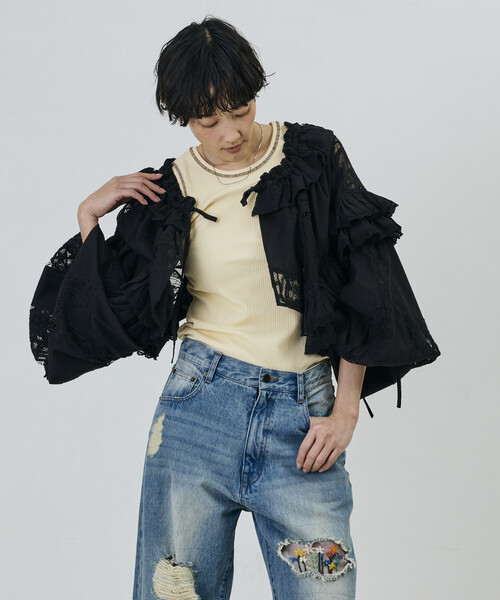 Freada(フリーダ)の「Freada/フリーダ 襟付き 2WAYレースボレロ&チャップス(シャツ/ブラウス・レディース・ブラック/ホワイト・ONE SIZE)」の19枚目の写真