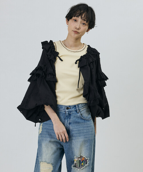 Freada(フリーダ)の「Freada/フリーダ 襟付き 2WAYレースボレロ&チャップス(シャツ/ブラウス・レディース・ブラック/ホワイト・ONE SIZE)」の20枚目の写真