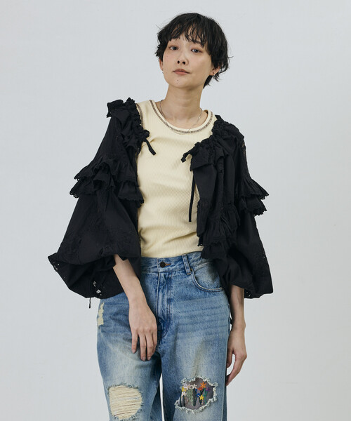 Freada(フリーダ)の「Freada/フリーダ 襟付き 2WAYレースボレロ&チャップス(シャツ/ブラウス・レディース・ブラック/ホワイト・ONE SIZE)」の21枚目の写真