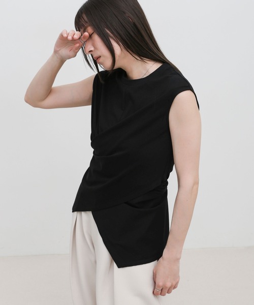select MOCA(セレクトモカ)の「ウエストラップノースリーブトップス(Tシャツ/カットソー・レディース・ホワイト/ブラック/グレー・FREE)」の3枚目の写真