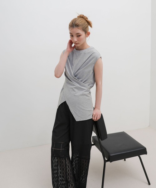 select MOCA(セレクトモカ)の「ウエストラップノースリーブトップス(Tシャツ/カットソー・レディース・ホワイト/ブラック/グレー・FREE)」の13枚目の写真