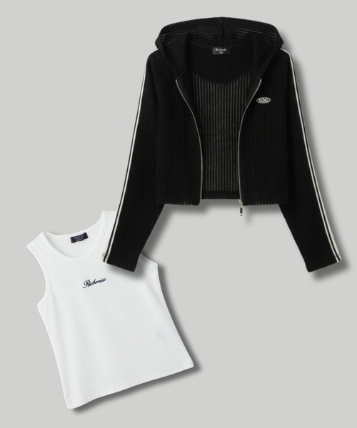 RICH MIX（リッチミックス）の「RICHMIX　Wジップ メッシュパーカー＆タンクトップ アンサンブル（アンサンブル・キッズ・ブラック/オフホワイト・140cm/150cm/160cm）」の7枚目の写真