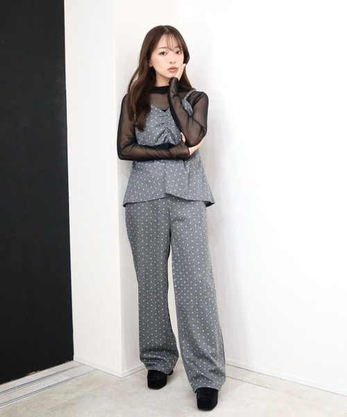 CECIL McBEE(セシルマクビー)の「ドット柄ジャガードキャミxパンツ セットアップ(ワンピース・レディース・ブラック/グレー・MEDIUM/LARGE)」の14枚目の写真
