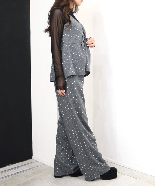 CECIL McBEE(セシルマクビー)の「ドット柄ジャガードキャミxパンツ セットアップ(ワンピース・レディース・ブラック/グレー・MEDIUM/LARGE)」の3枚目の写真