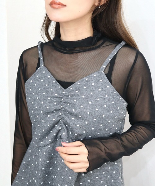 CECIL McBEE(セシルマクビー)の「ドット柄ジャガードキャミxパンツ セットアップ(ワンピース・レディース・ブラック/グレー・MEDIUM/LARGE)」の4枚目の写真