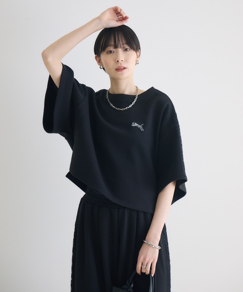 Paradise Picnic(パラダイスピクニック)の「TRANOI.レースラインワイドトップス(Tシャツ/カットソー・レディース・ブラック/グレー/ホワイト・FREE)」の2枚目の写真