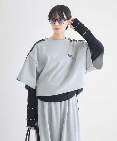 Paradise Picnic(パラダイスピクニック)の「TRANOI.レースラインワイドトップス(Tシャツ/カットソー・レディース・ブラック/グレー/ホワイト・FREE)」の22枚目の写真