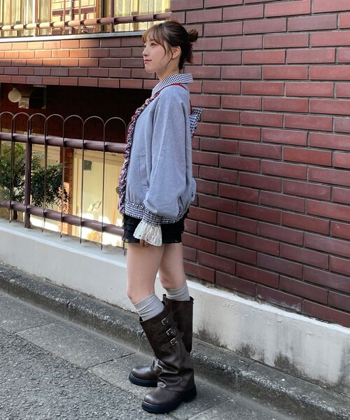 CIAOPANIC(チャオパニック)の「【あやっち企画】【HELLO.SANFRANCISCO/ハローサンフランシスコ】リボン付きチェックブルゾン(ブルゾン・レディース・ネイビー/サックスブルー・ONE SIZE)」の7枚目の写真