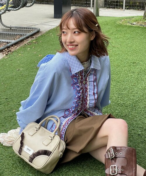 CIAOPANIC(チャオパニック)の「【あやっち企画】【HELLO.SANFRANCISCO/ハローサンフランシスコ】リボン付きチェックブルゾン(ブルゾン・レディース・ネイビー/サックスブルー・ONE SIZE)」の9枚目の写真