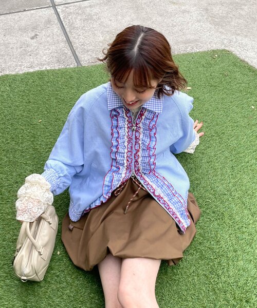 CIAOPANIC(チャオパニック)の「【あやっち企画】【HELLO.SANFRANCISCO/ハローサンフランシスコ】リボン付きチェックブルゾン(ブルゾン・レディース・ネイビー/サックスブルー・ONE SIZE)」の10枚目の写真