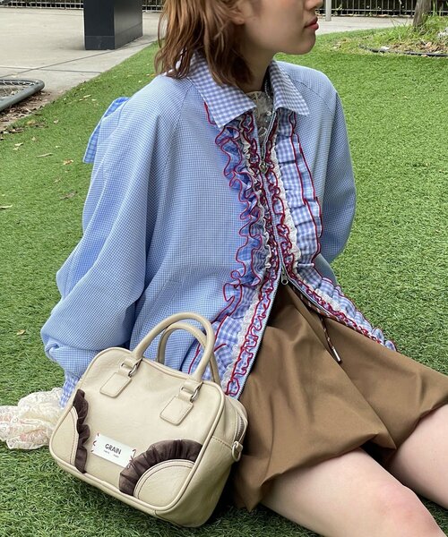 CIAOPANIC(チャオパニック)の「【あやっち企画】【HELLO.SANFRANCISCO/ハローサンフランシスコ】リボン付きチェックブルゾン(ブルゾン・レディース・ネイビー/サックスブルー・ONE SIZE)」の11枚目の写真