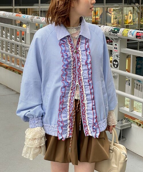 CIAOPANIC(チャオパニック)の「【あやっち企画】【HELLO.SANFRANCISCO/ハローサンフランシスコ】リボン付きチェックブルゾン(ブルゾン・レディース・ネイビー/サックスブルー・ONE SIZE)」の13枚目の写真