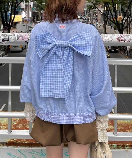 CIAOPANIC(チャオパニック)の「【あやっち企画】【HELLO.SANFRANCISCO/ハローサンフランシスコ】リボン付きチェックブルゾン(ブルゾン・レディース・ネイビー/サックスブルー・ONE SIZE)」の16枚目の写真