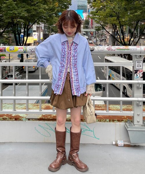 CIAOPANIC(チャオパニック)の「【あやっち企画】【HELLO.SANFRANCISCO/ハローサンフランシスコ】リボン付きチェックブルゾン(ブルゾン・レディース・ネイビー/サックスブルー・ONE SIZE)」の17枚目の写真