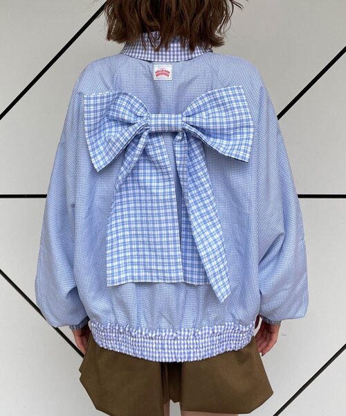 CIAOPANIC(チャオパニック)の「【あやっち企画】【HELLO.SANFRANCISCO/ハローサンフランシスコ】リボン付きチェックブルゾン(ブルゾン・レディース・ネイビー/サックスブルー・ONE SIZE)」の22枚目の写真