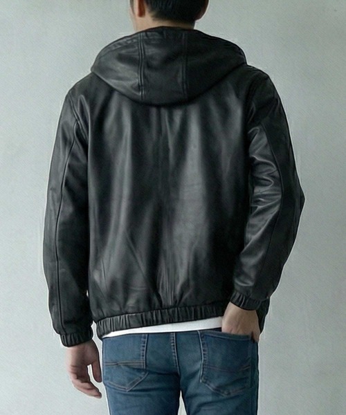 TopIsm(トップイズム)の「フェイクレザー フルジップパーカージャケット(ブルゾン・メンズ・ブラック・LL/M/L)」の4枚目の写真