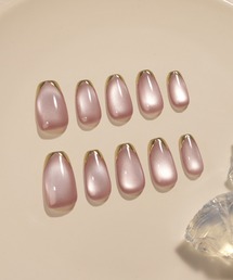 Anail（エーネイル）の「水光ネイルシアーピンクチークマグネットハートリボンオーバルネイルチップ 冬ネイル⑮（ネイルシール/ネイルチップ）」