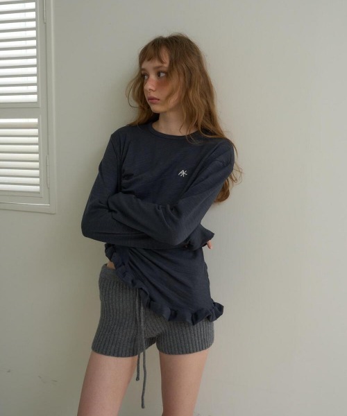 oursaalty（アウアソルティ）の「PLEASANT FRILL T-SHIRTS（Tシャツ/カットソー・レディース・チャコールグレー/ベージュ・FREE）」の20枚目の写真