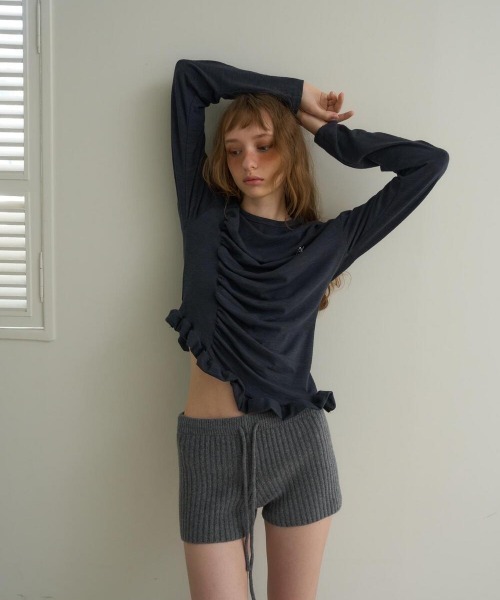 oursaalty（アウアソルティ）の「PLEASANT FRILL T-SHIRTS（Tシャツ/カットソー・レディース・チャコールグレー/ベージュ・FREE）」の16枚目の写真