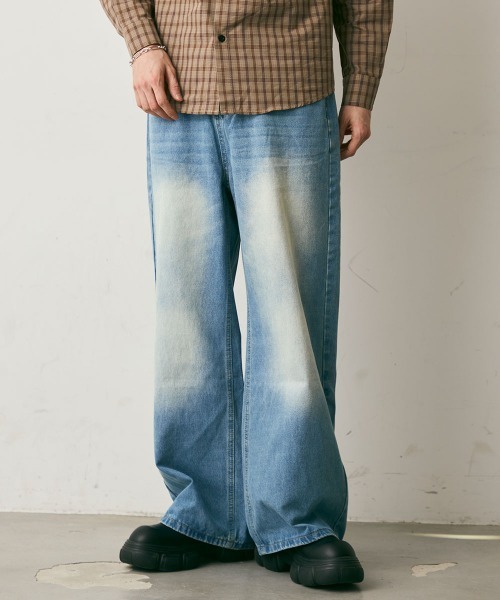 Shoowtime(ショウタイム)の「vintage make wide denim / ヴィンテージメイクワイドデニムパンツ(デニムパンツ・メンズ・ネイビー/ライトブルー・LARGE/MEDIUM/X-LARGE)」の2枚目の写真