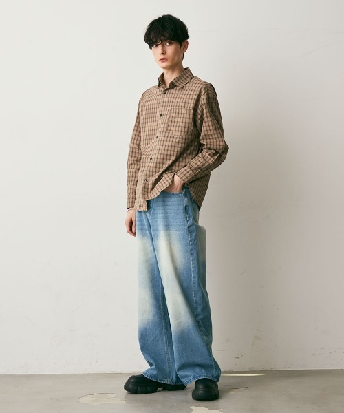 Shoowtime(ショウタイム)の「vintage make wide denim / ヴィンテージメイクワイドデニムパンツ(デニムパンツ・メンズ・ネイビー/ライトブルー・LARGE/MEDIUM/X-LARGE)」の4枚目の写真