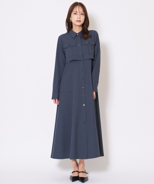 AND COUTURE(アンドクチュール)の「サファリシャツワンピース(ワンピース・レディース・グリーン/ベージュ/チャコールグレー・FREE)」の2枚目の写真
