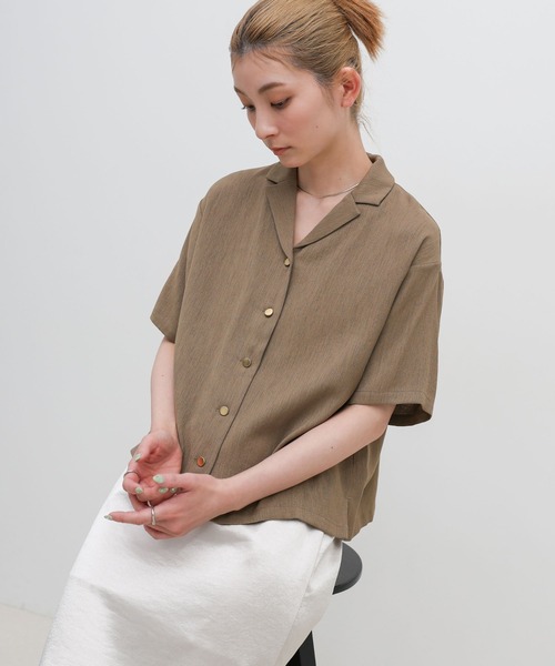 select MOCA(セレクトモカ)の「リネンタッチオープンカラーシャツ(シャツ/ブラウス・レディース・ブラウン/ベージュ・FREE)」の2枚目の写真