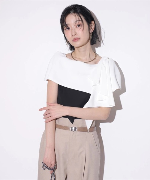 Mystrada(マイストラーダ)の「ラッフルリボンブラウス(シャツ/ブラウス・レディース・ブラック/ライトパープル/ベージュ・36/38)」の4枚目の写真