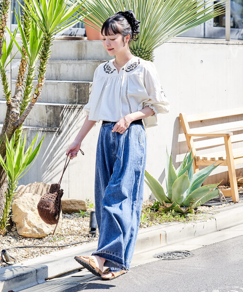 FREAK'S STORE（フリークスストア）の「インド 刺繍 モックショートシャツ（シャツ/ブラウス・レディース・オフホワイト/ブラック・ﾌﾘ-）」の3枚目の写真