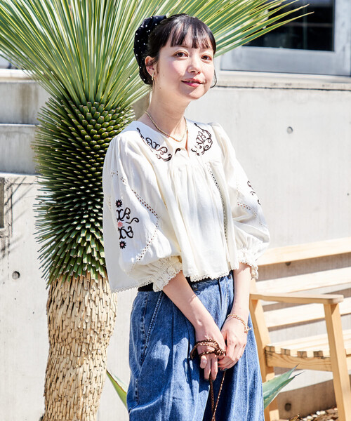 FREAK'S STORE（フリークスストア）の「インド 刺繍 モックショートシャツ（シャツ/ブラウス・レディース・オフホワイト/ブラック・ﾌﾘ-）」の14枚目の写真