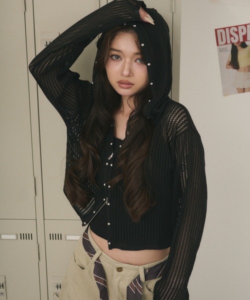 dispark（ディスパーク）の「DISPARK/【26年春夏新作】スタッズメッシュパーカー（パーカー・レディース・ブラック/ブラウン・FREE）」の2枚目の写真