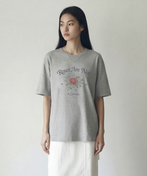 SIYAZU（シヤジュ）の「SIED26-1 ローズ 半袖Tシャツ_メランジグレー（Tシャツ/カットソー・レディース・ライトグレー・ONE）」の4枚目の写真