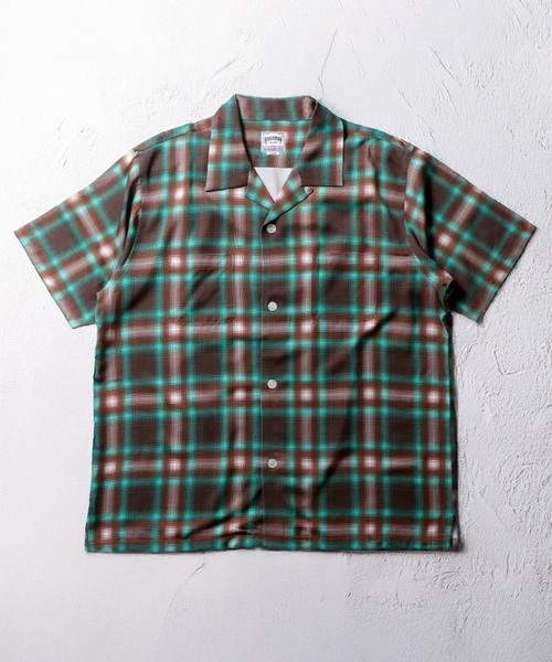 HOUSTON(ヒューストン)の「【7色展開】HOUSTON ヒューストン OMBRE CHECK S/S SHIRT オンブレチェックシャツ 半袖 オープンカラーシャツ(シャツ/ブラウス・メンズ・ブラック/ブルー/オレンジ/パープル/レッド/グリーン/ブラウン・M/XL/L)」の2枚目の写真