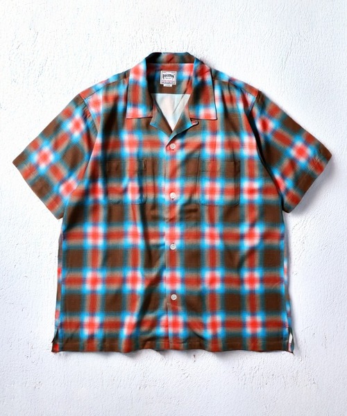 HOUSTON(ヒューストン)の「【7色展開】HOUSTON ヒューストン OMBRE CHECK S/S SHIRT オンブレチェックシャツ 半袖 オープンカラーシャツ(シャツ/ブラウス・メンズ・ブラック/ブルー/オレンジ/パープル/レッド/グリーン/ブラウン・M/XL/L)」の7枚目の写真